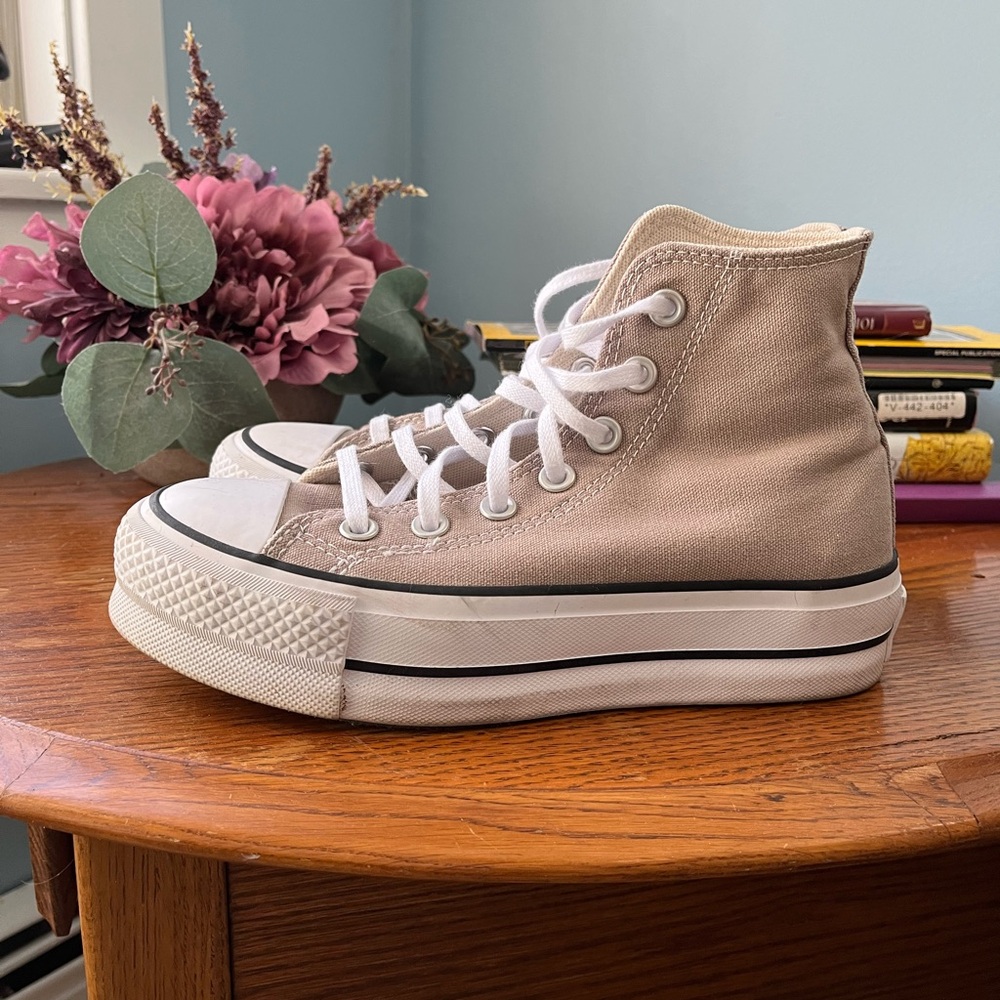 Tan High-Top Canvas Platform Sneakers